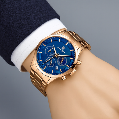 POEDAGAR™ Chrono Blue Gold en Acier Inoxydable