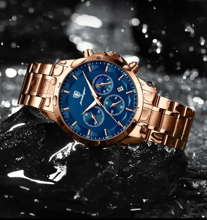 POEDAGAR™ Chrono Blue Gold en Acier Inoxydable