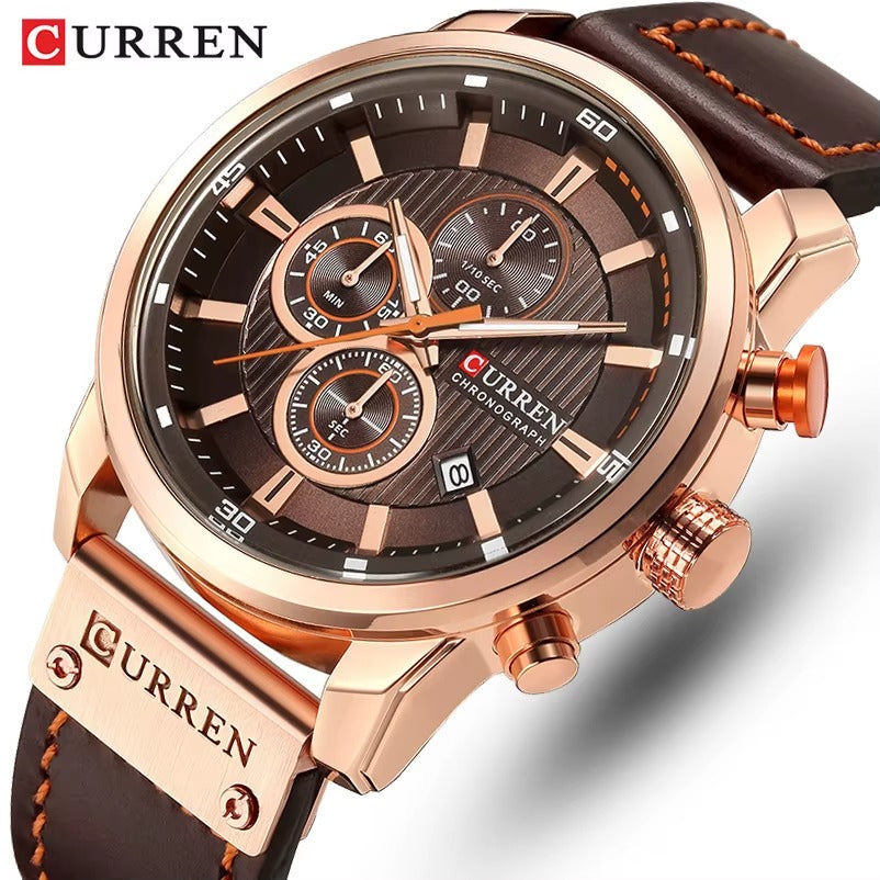 Montre CURREN Homme 100% en Cuir de couleur Marron