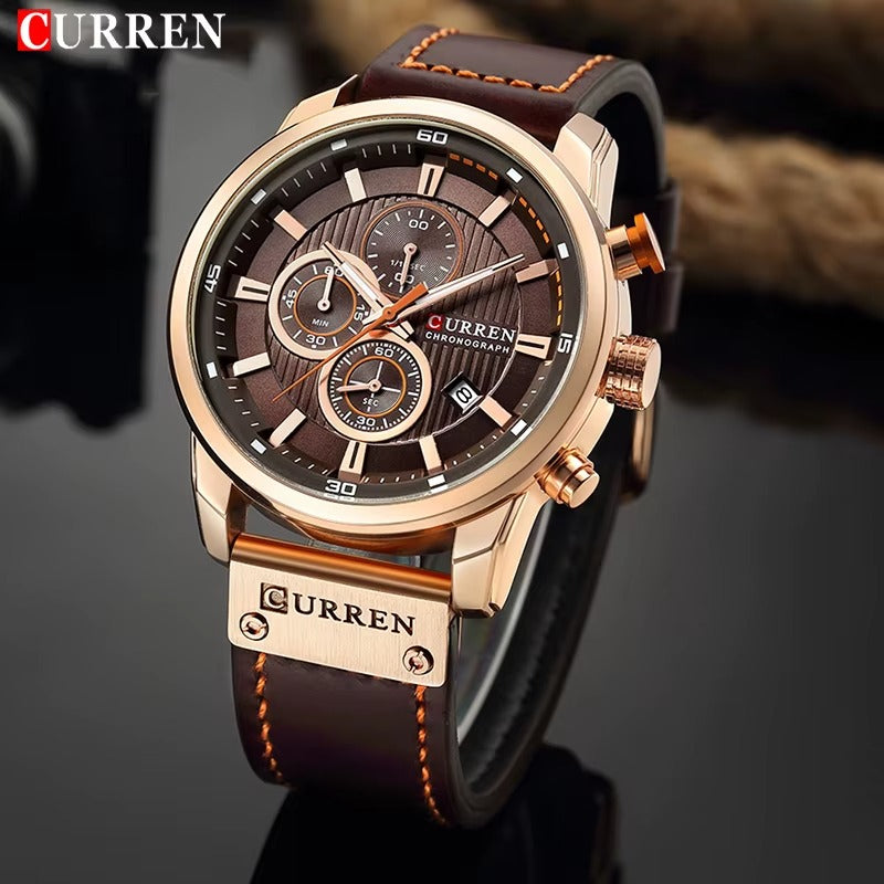 Montre CURREN Homme 100% en Cuir de couleur Marron