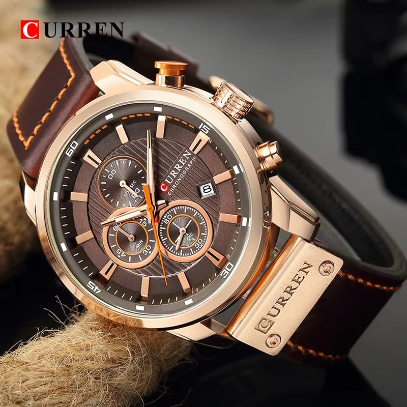 Montre CURREN Homme 100% en Cuir de couleur Marron