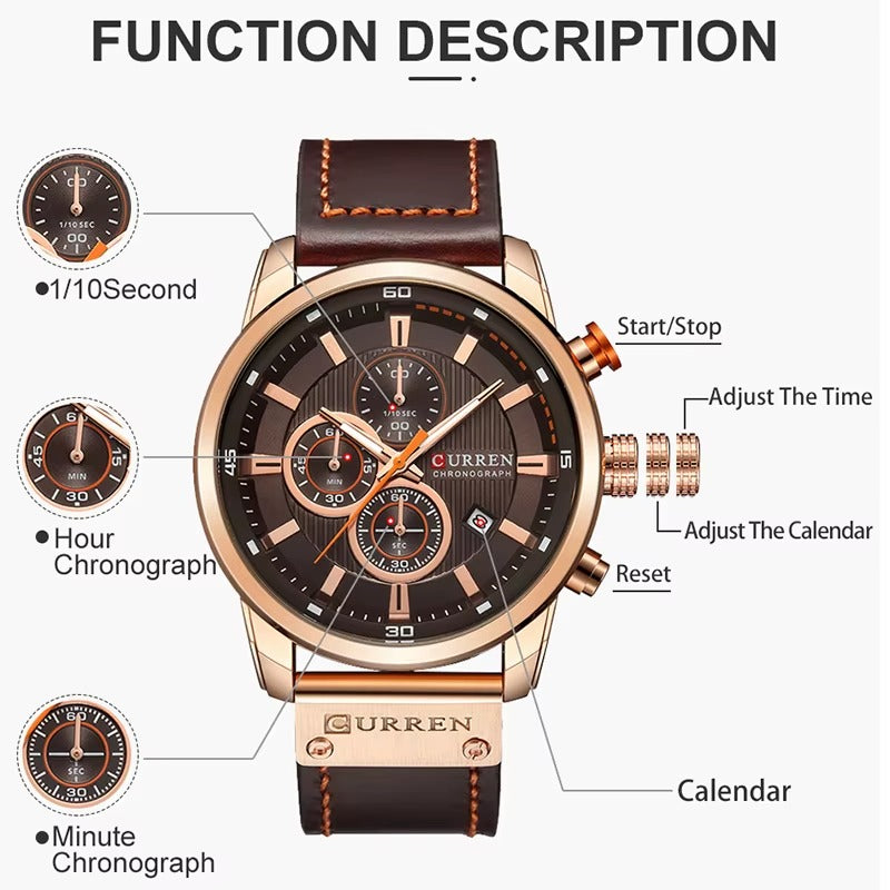 Montre CURREN Homme 100% en Cuir de couleur Marron