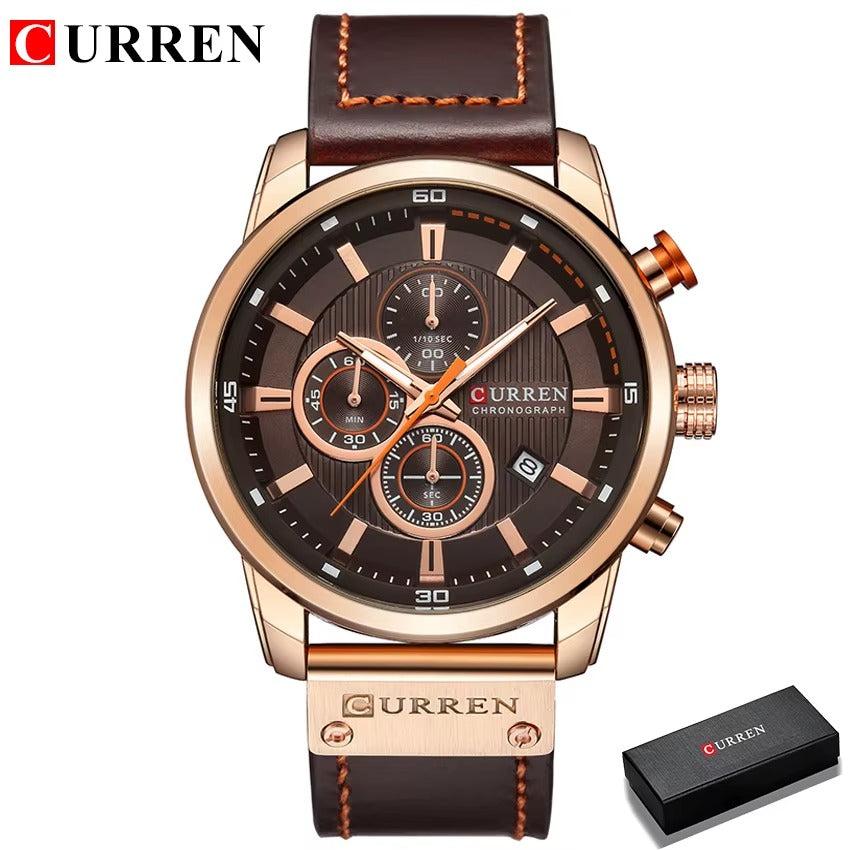 Montre CURREN Homme 100% en Cuir de couleur Marron