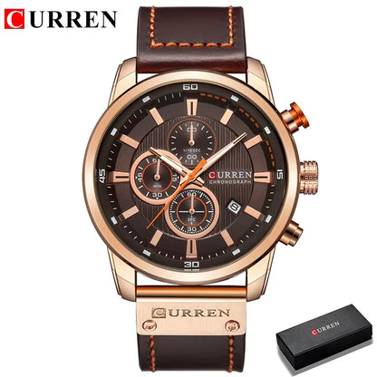Montre CURREN Homme 100% en Cuir de couleur Marron