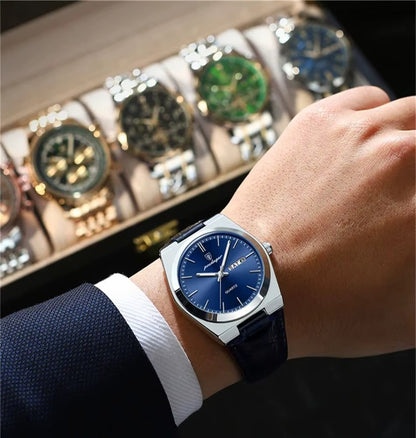 Montre Homme PEODAGAR™_ Bracelet 100 % cuir de couleur bleu élégante