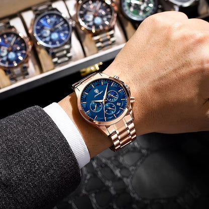 POEDAGAR™ Chrono Blue Gold en Acier Inoxydable