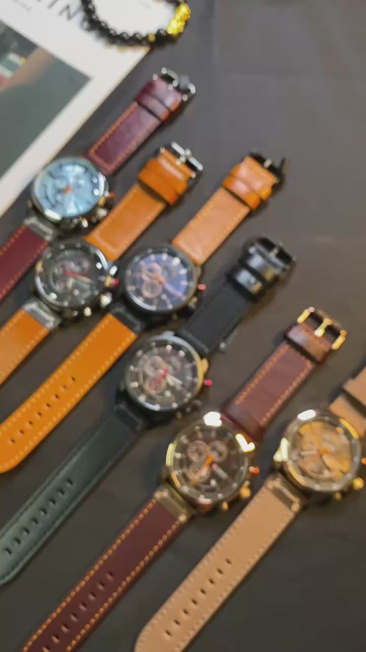 Montre CURREN Homme 100% en Cuir de couleur Marron